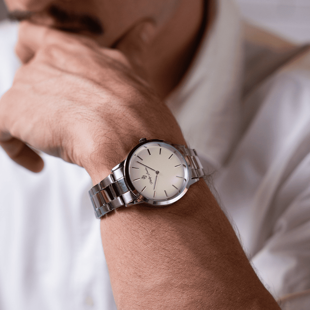 Relógio Masculino Beckham Steel Silver White 40mm Prata 7