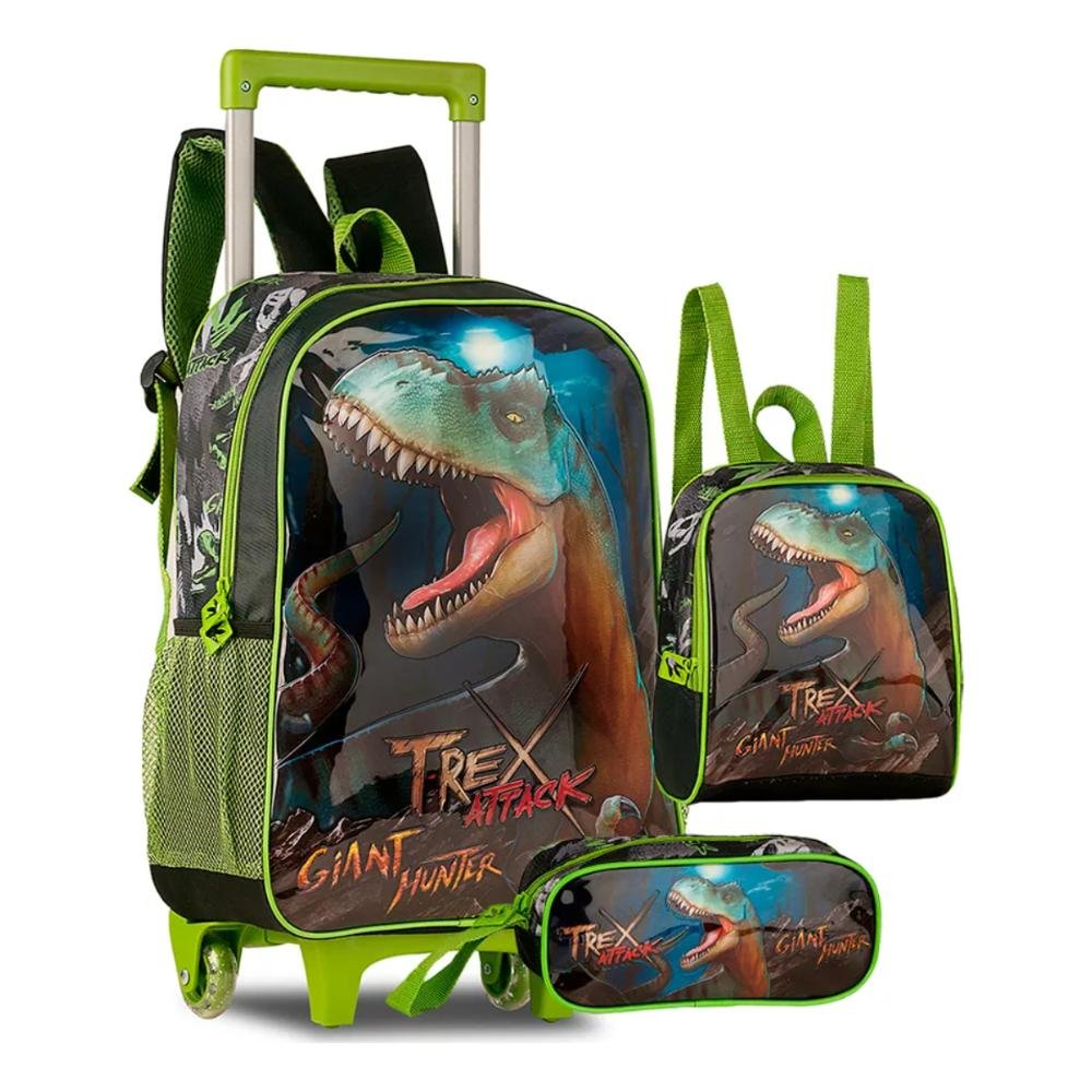 Kit Mochila Infantil Dinossauro com Lancheira Térmica e Estojo Menino ...