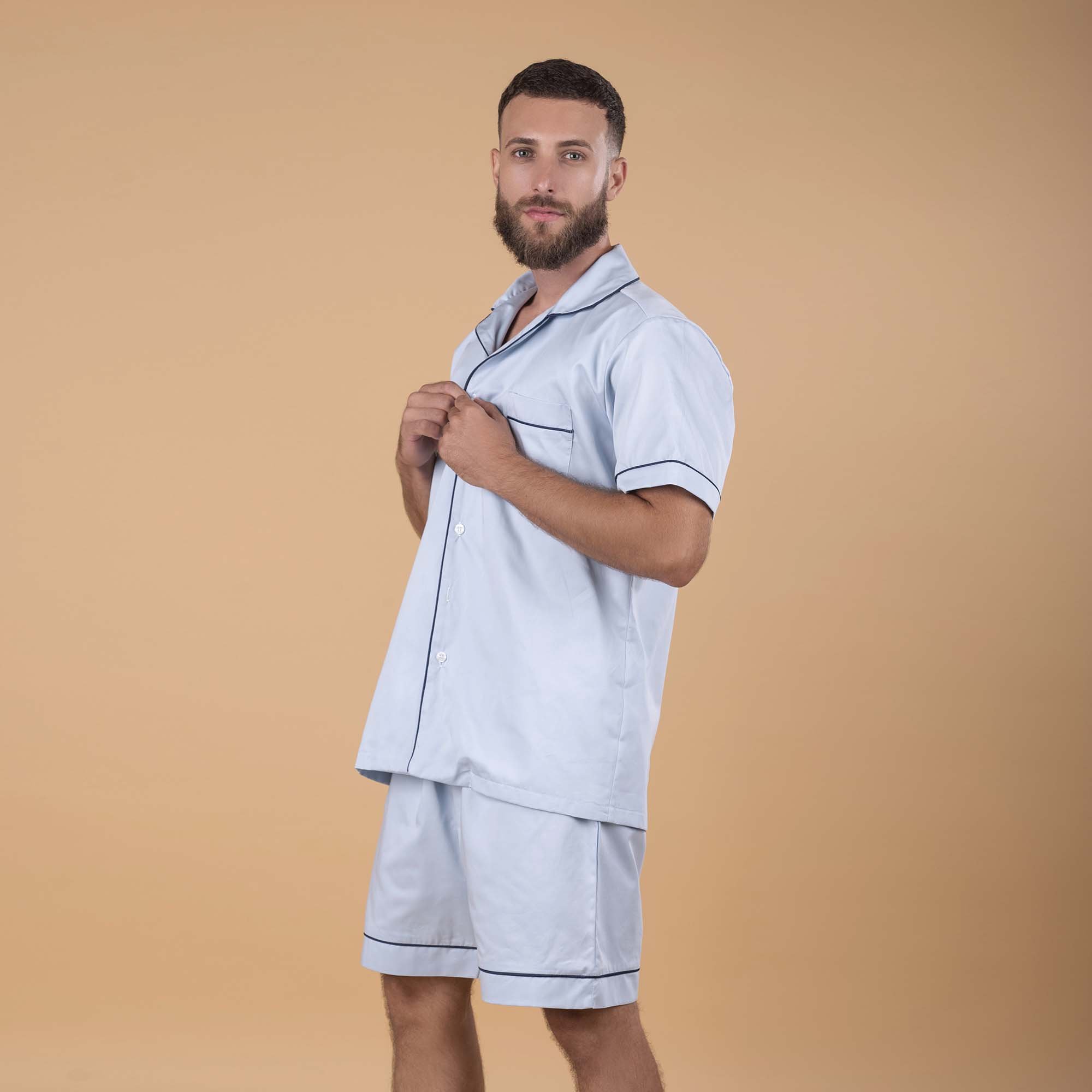 Pijama Americano Masculino Curto Algodão Azul