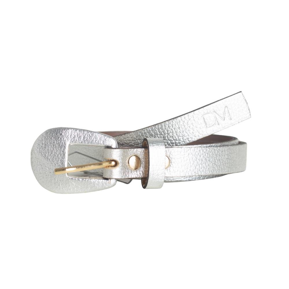 Cinto Mini Gabi Feminino Dayane Magalhães Prata E Dourado Com Fivela Em Couro