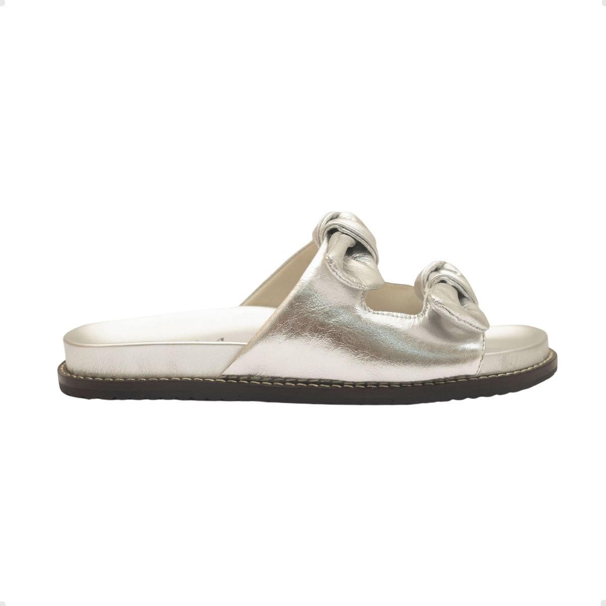 Tamanco Papete Laços Mirage Dayane Magalhães Couro Prata Prata 1