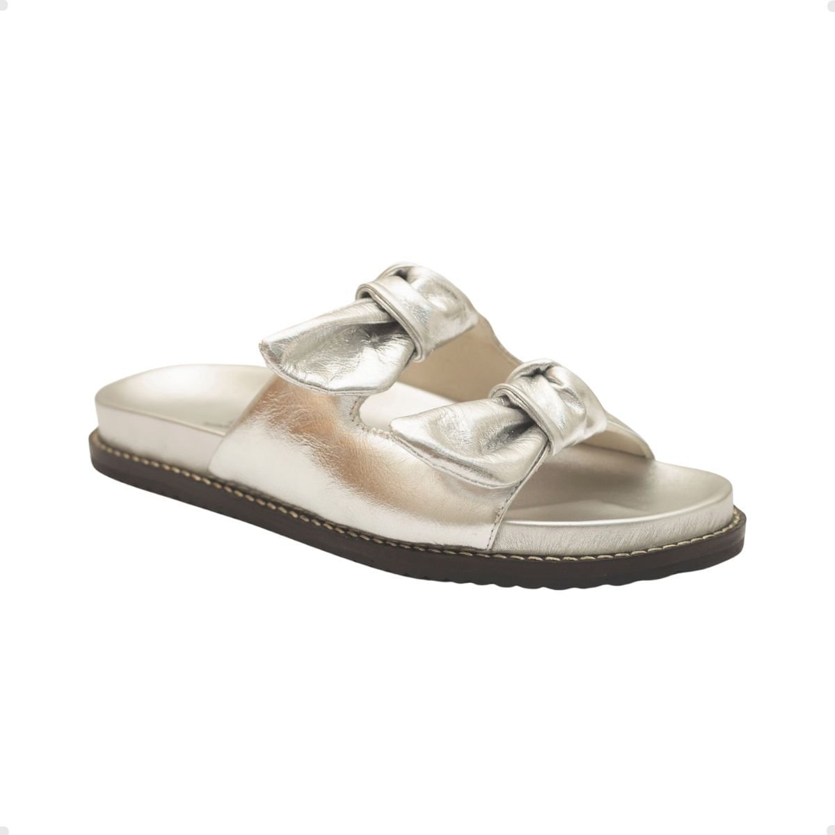 Tamanco Papete Laços Mirage Dayane Magalhães Couro Prata Prata 2