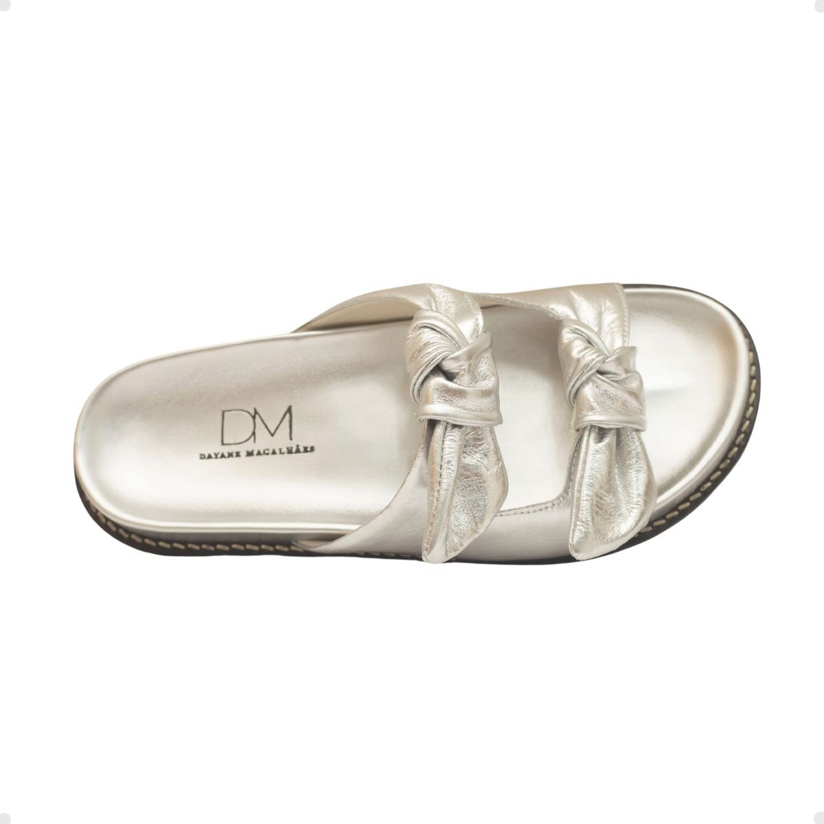 Tamanco Papete Laços Mirage Dayane Magalhães Couro Prata Prata 3