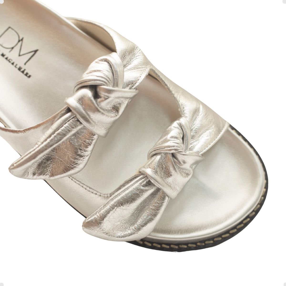 Tamanco Papete Laços Mirage Dayane Magalhães Couro Prata Prata 5