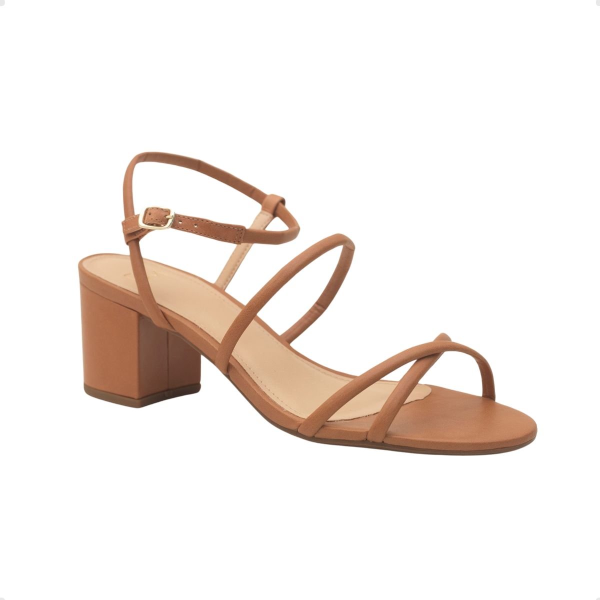 Sandália Salto Bloco Médio Grosso Feminina Dm Eterna Caramelo Marrom 2