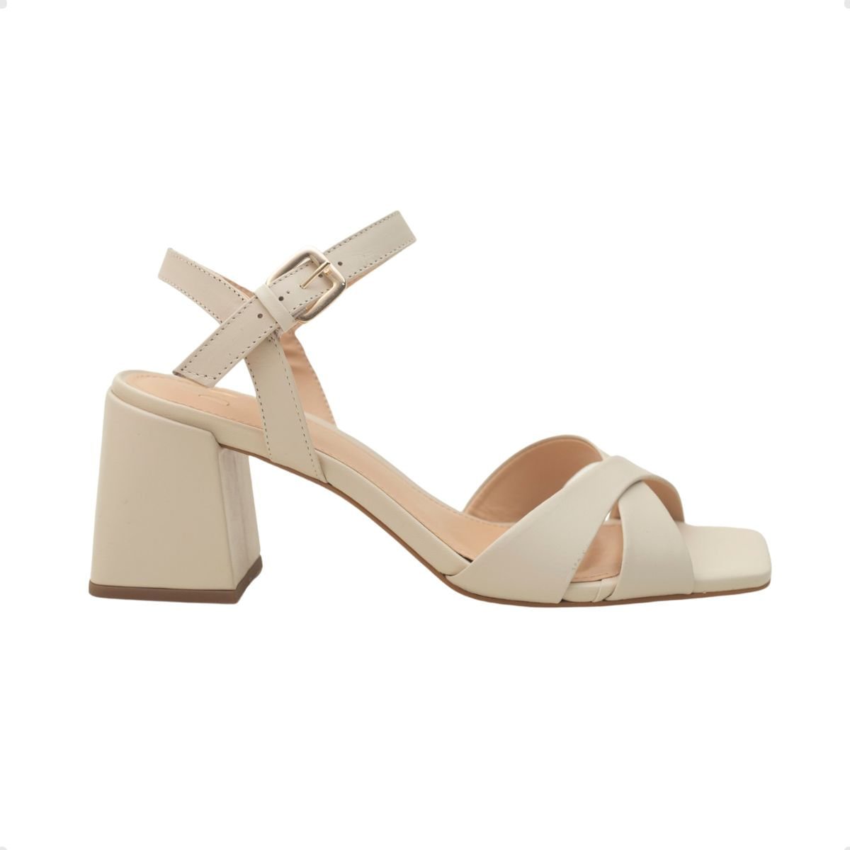 Sandália Salto Bloco Médio Feminina Dm Eterna Off White Branco 1