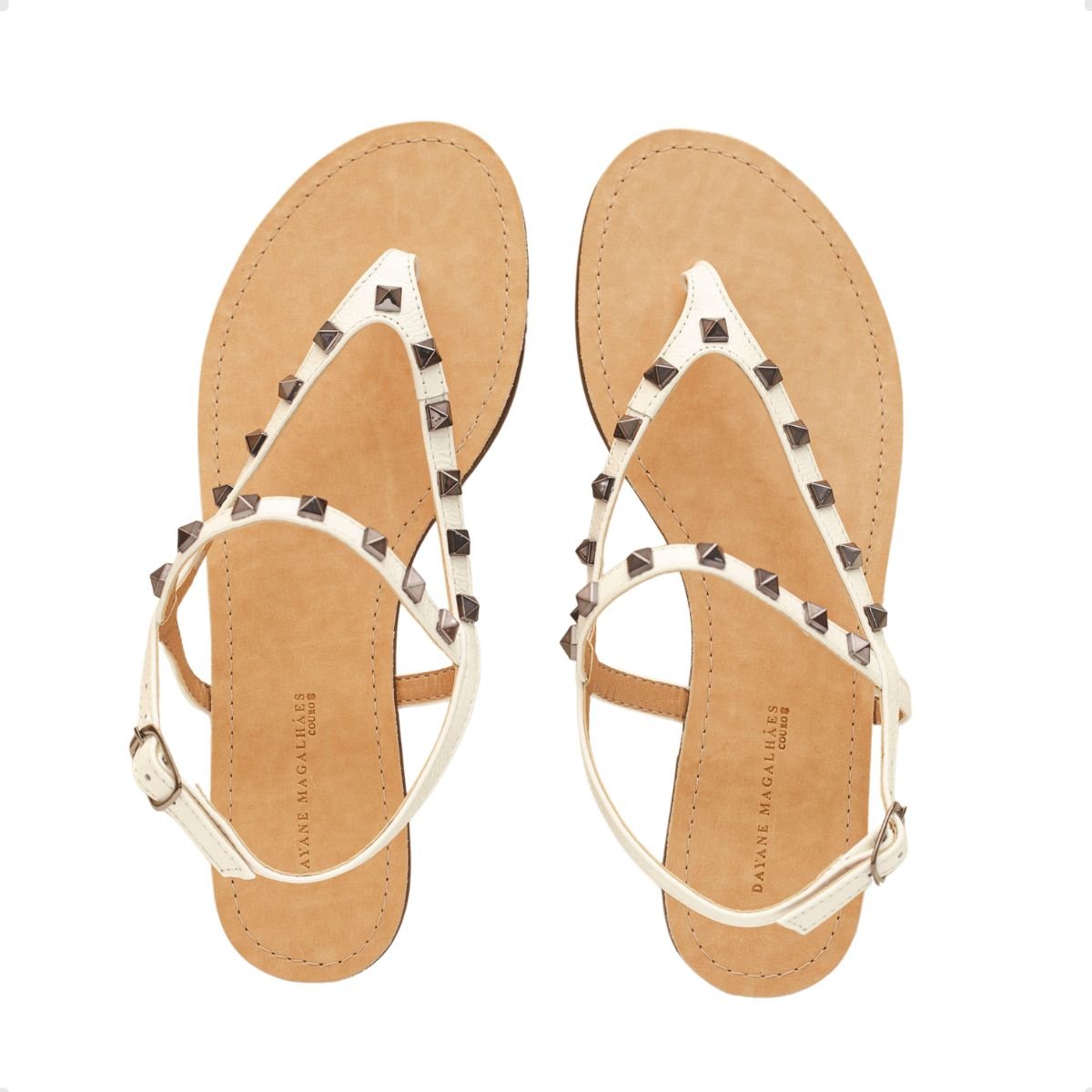 Sandália Rasteira Aura Dayane Magalhães Spike Couro Branca Branco 3