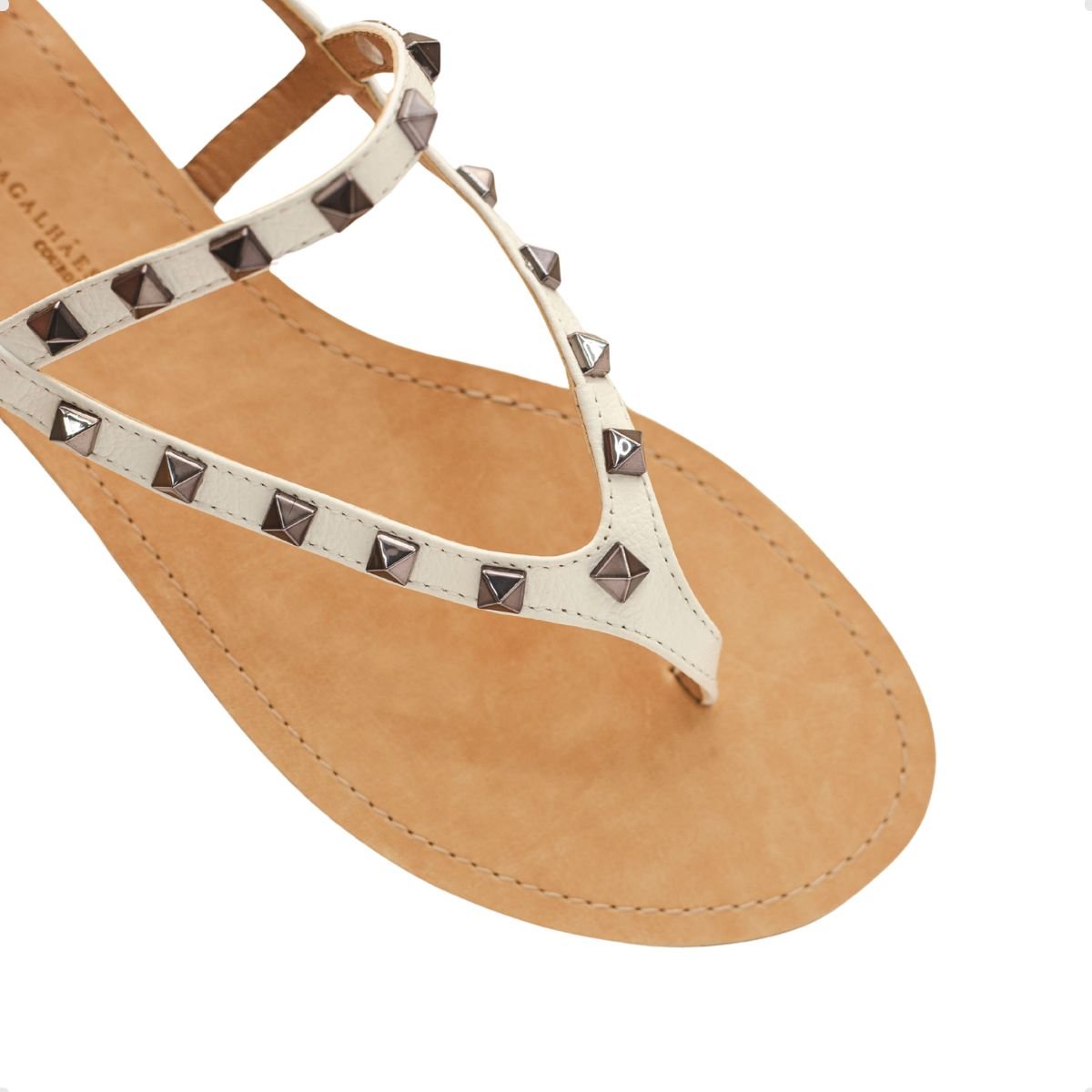 Sandália Rasteira Aura Dayane Magalhães Spike Couro Branca Branco 4