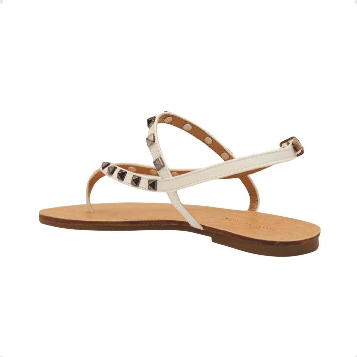 Sandália Rasteira Aura Dayane Magalhães Spike Couro Branca Branco 5