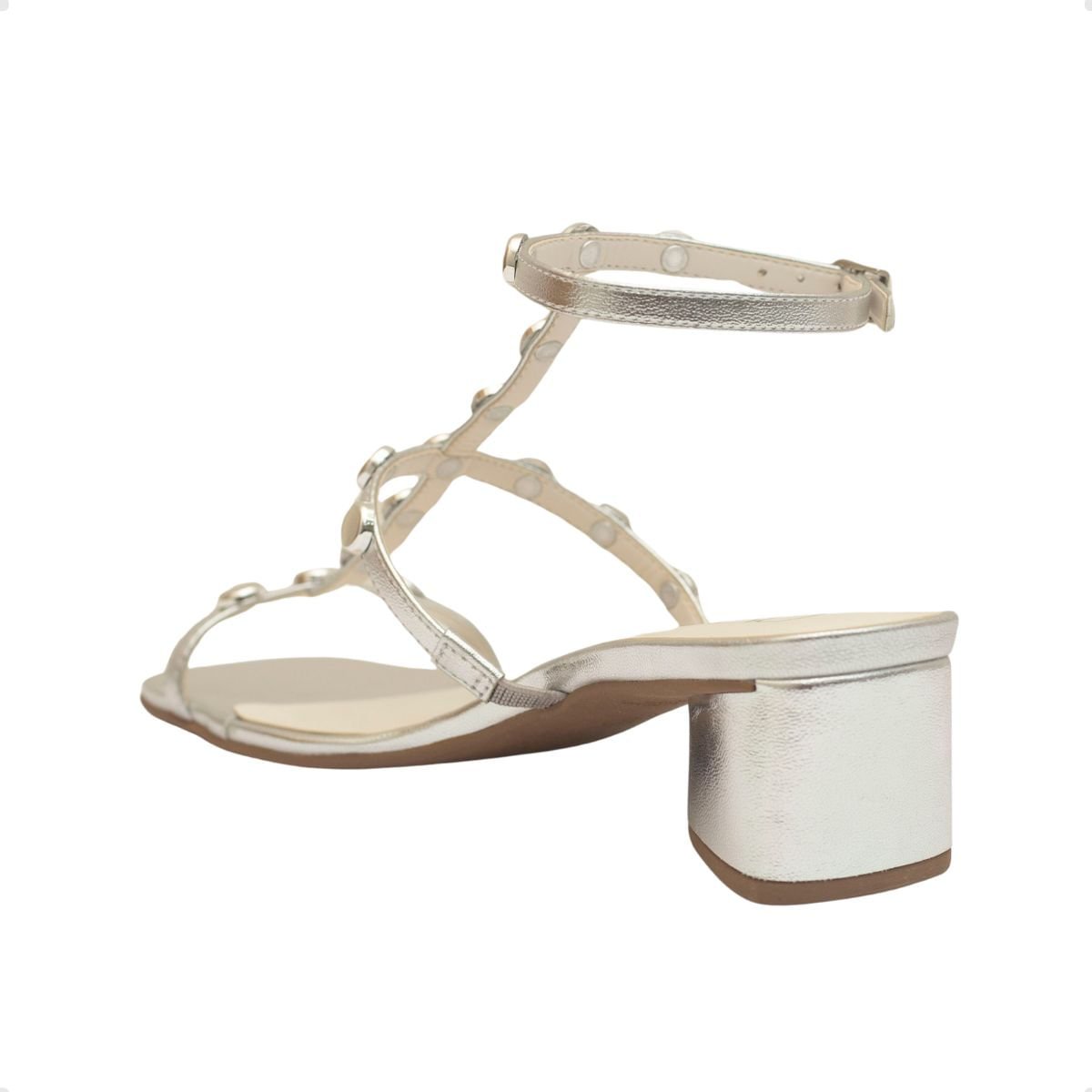 Sandália Salto Bloco Aura Dayane Magalhães Apliques Prata Prata 5