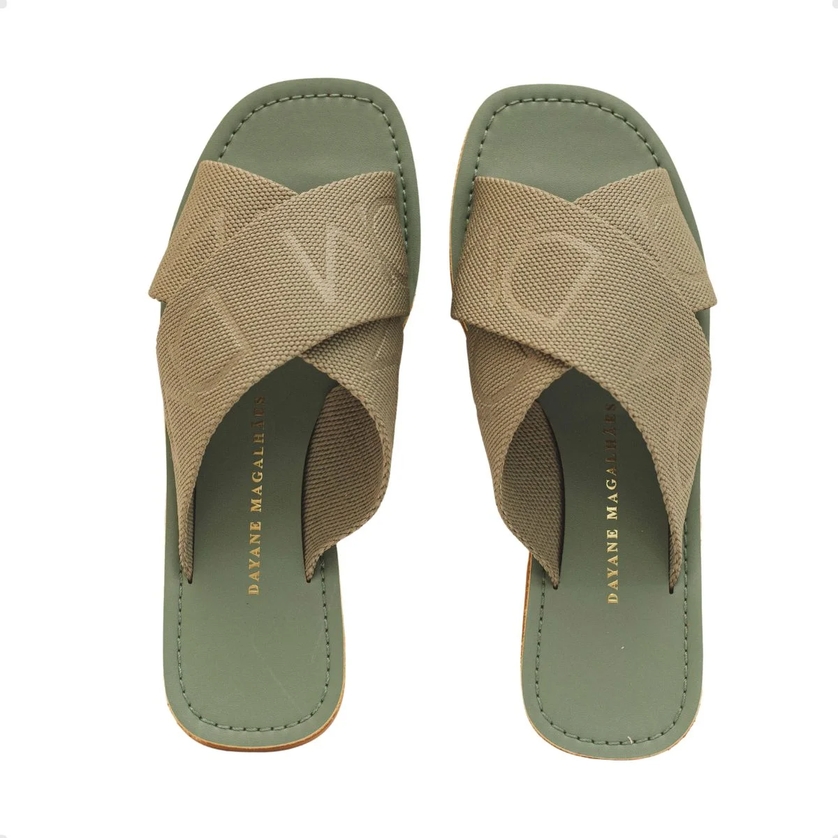 Tamanco Rasteiro Cruzado Dayane Magalhães Celeste Verde Militar Verde 3