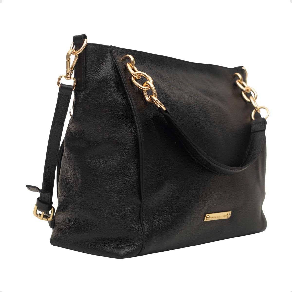 Bolsa Hobo Transversal Dayane Magalhães Couro Preta Preto 4