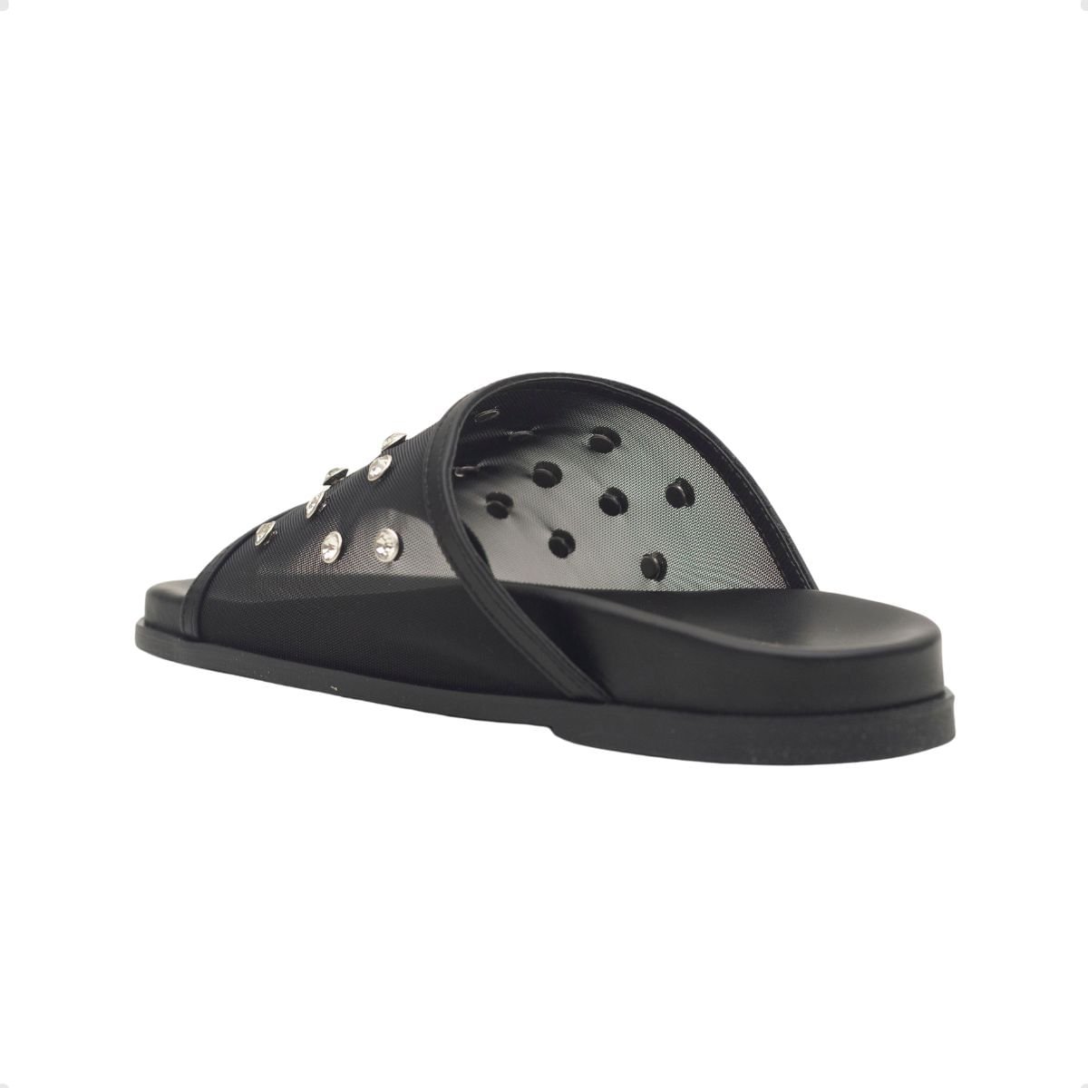 Tamanco Papete Dayane Magalhães Celeste Couro Tela Strass Preto Preto 2