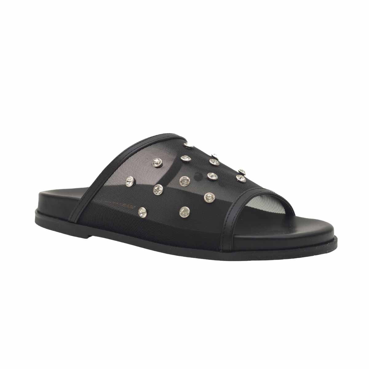 Tamanco Papete Dayane Magalhães Celeste Couro Tela Strass Preto Preto 4