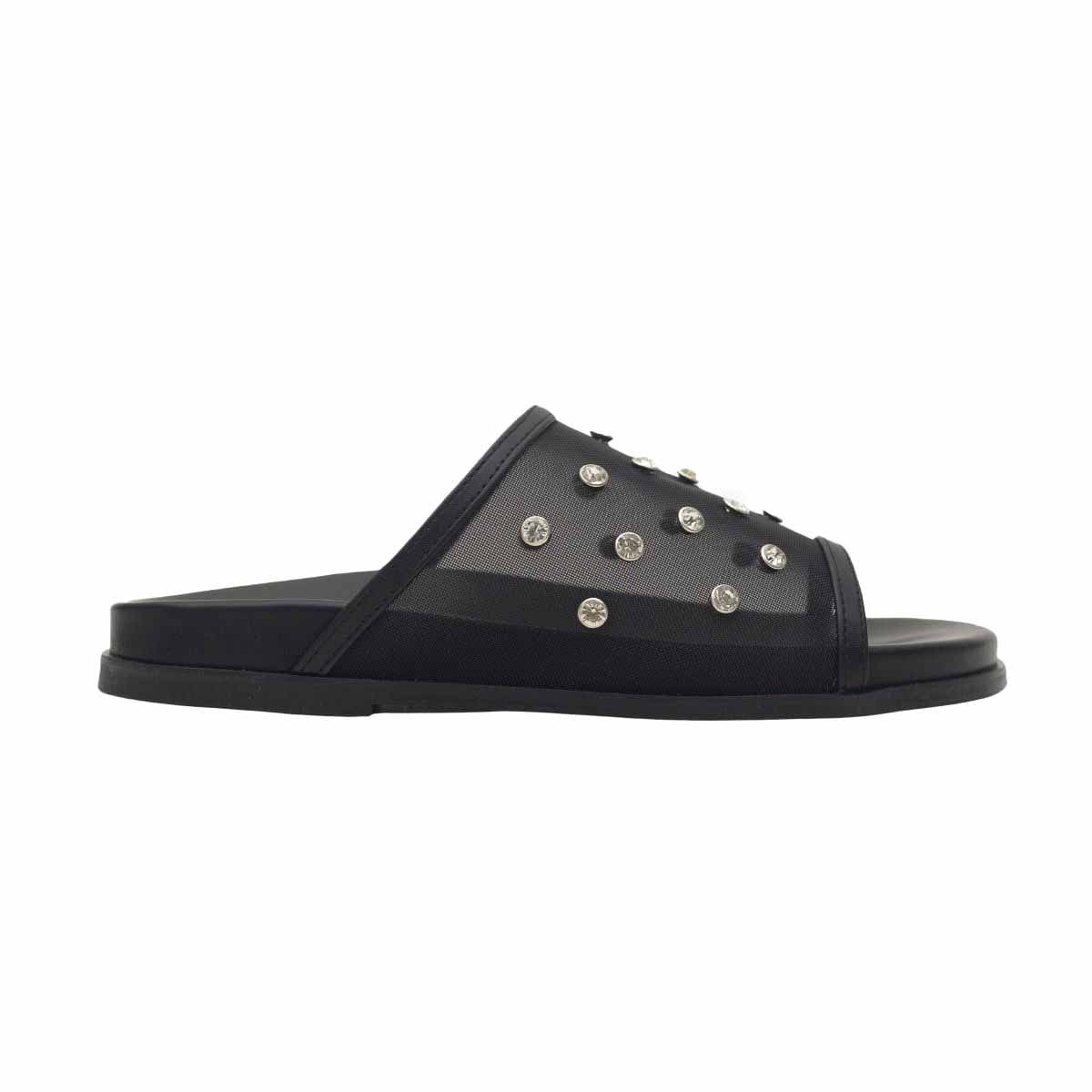 Tamanco Papete Dayane Magalhães Celeste Couro Tela Strass Preto Preto 5