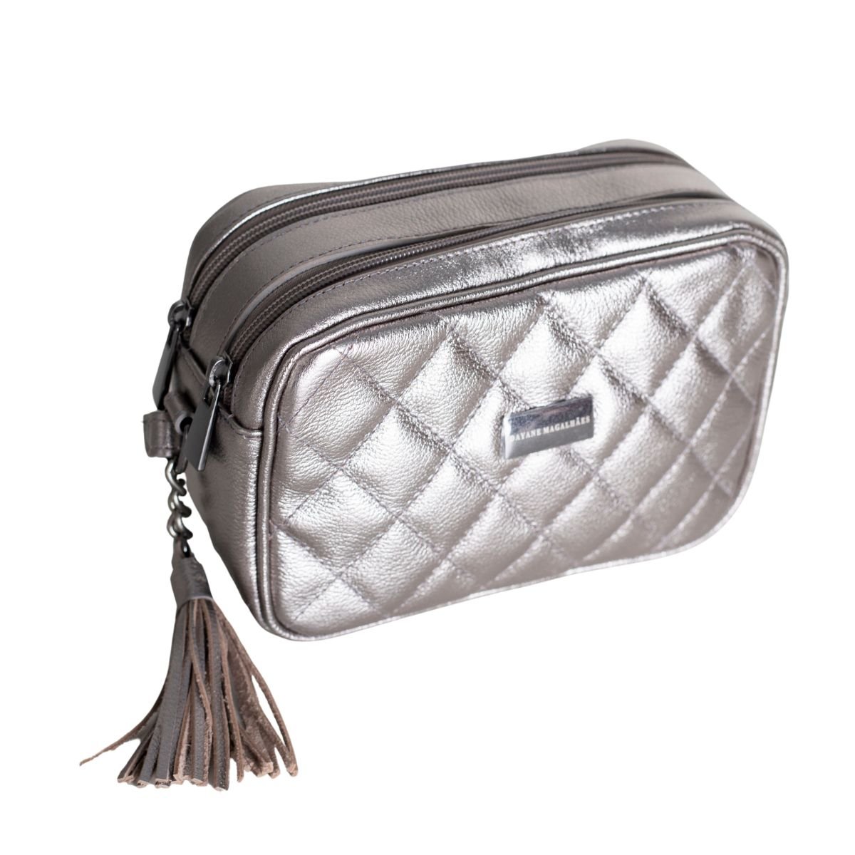 Bolsa Transversal Dayane Magalhães Matelassê Onix Prata 4