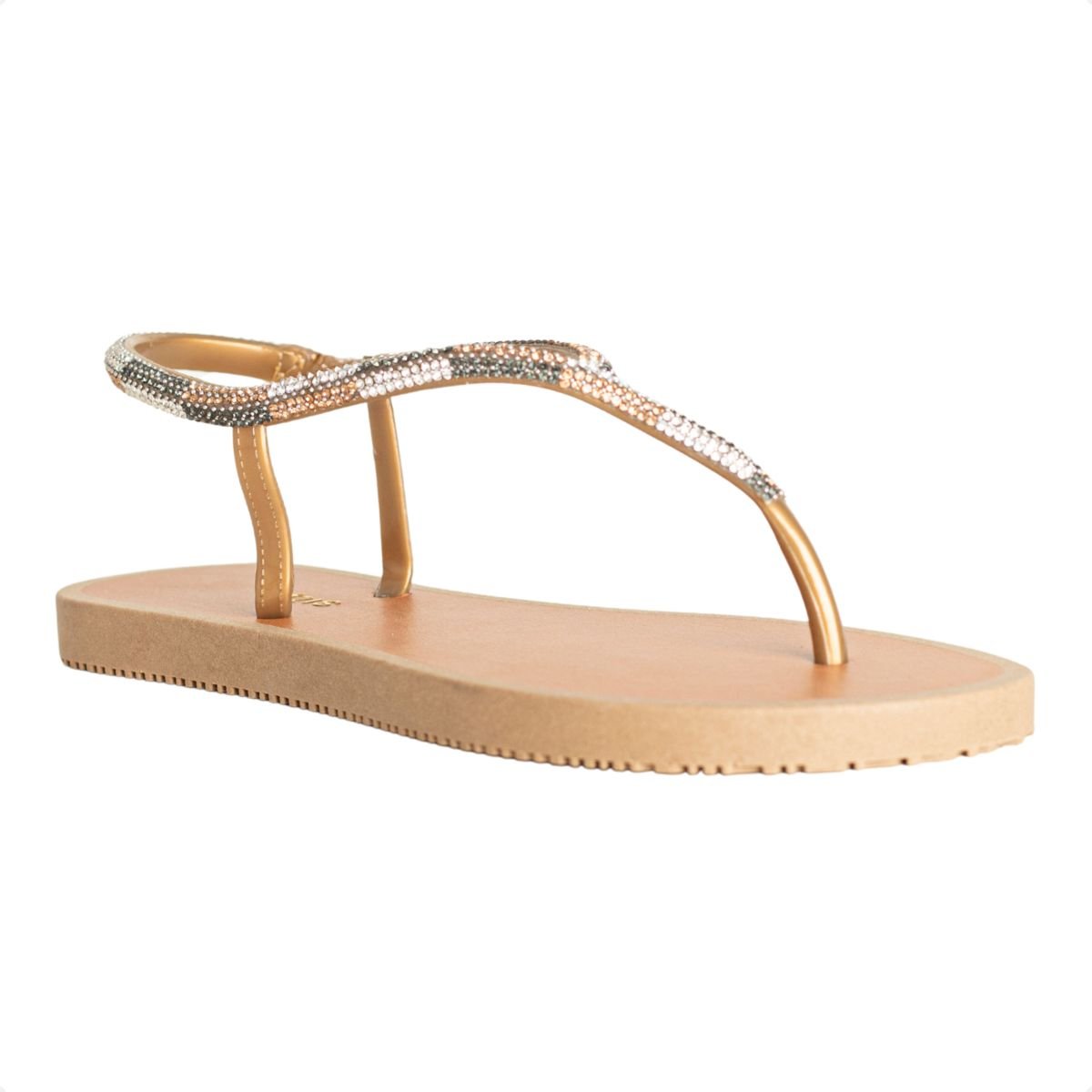 Sandália Rasteira Lízis Glam Ouro E Prata Caramelo/Ouro 2