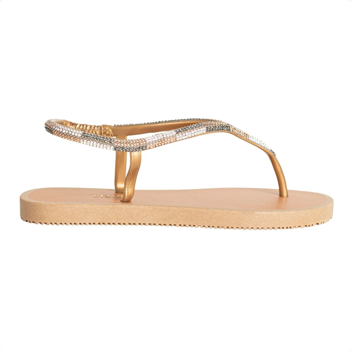 Sandália Rasteira Lízis Glam Ouro E Prata Caramelo/Ouro 1