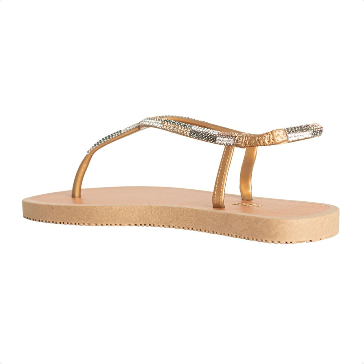 Sandália Rasteira Lízis Glam Ouro E Prata Caramelo/Ouro 5