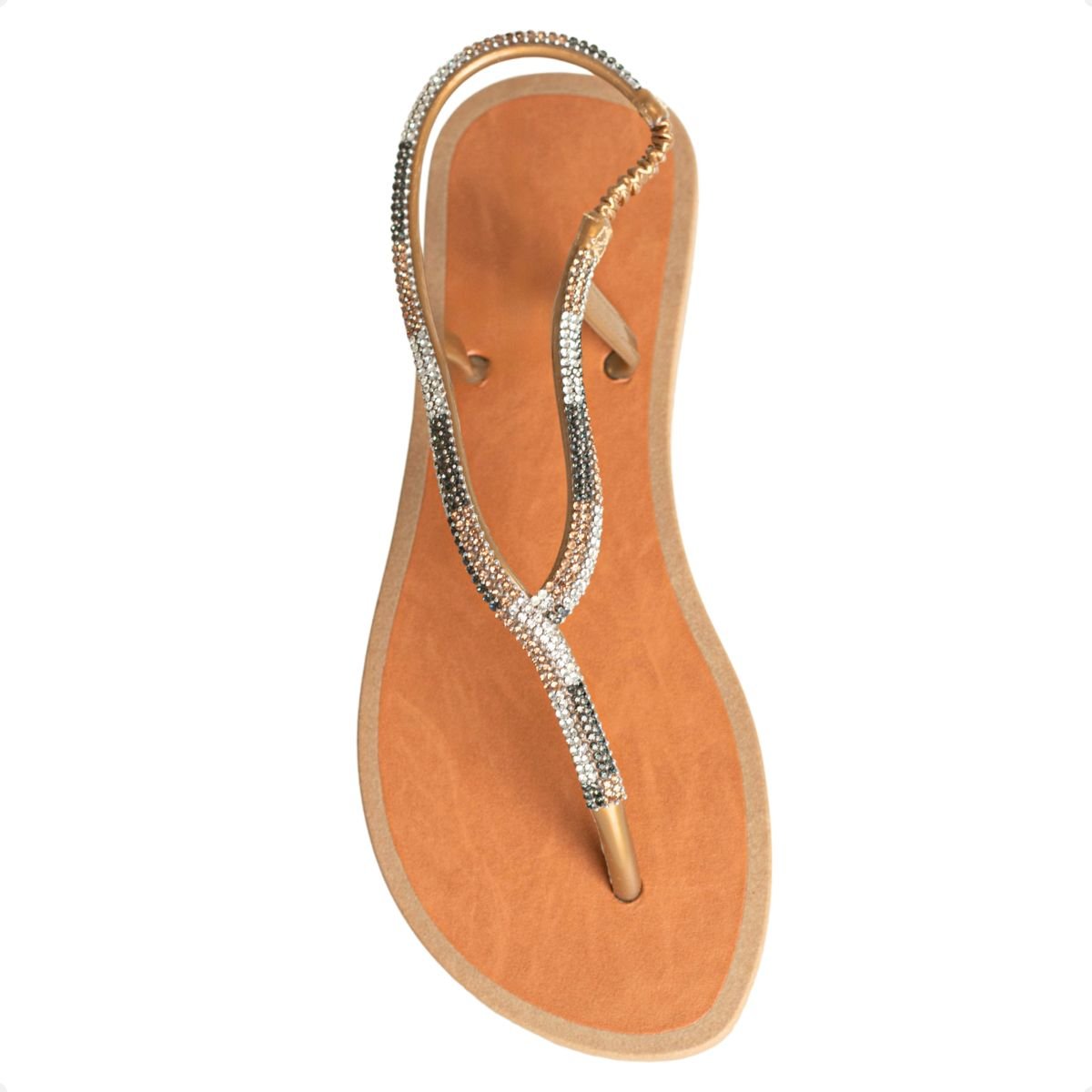 Sandália Rasteira Lízis Glam Ouro E Prata Caramelo/Ouro 6