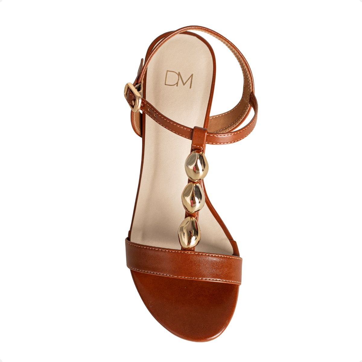 Sandália Salto Orgânico Marrom Com Detalhes Dourados Dm Marrom 6