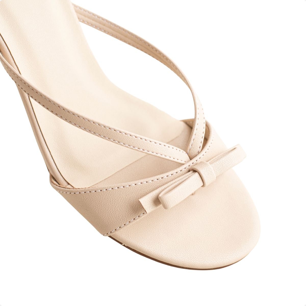 Sandália Dm Offwhite Com Salto Geomátrico Baixo Bege 3