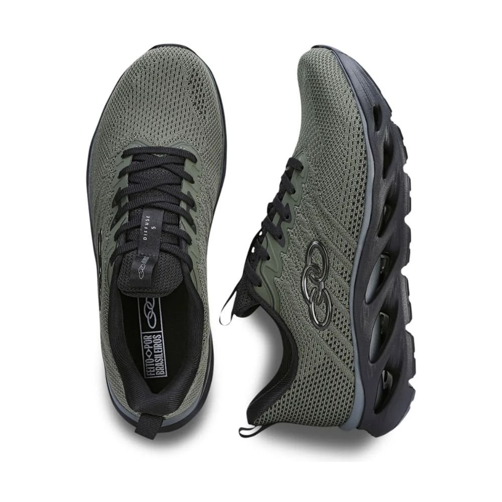 Tênis Running Masculino Olympikus Diffuse 5 Militar E Preto Cinza 3