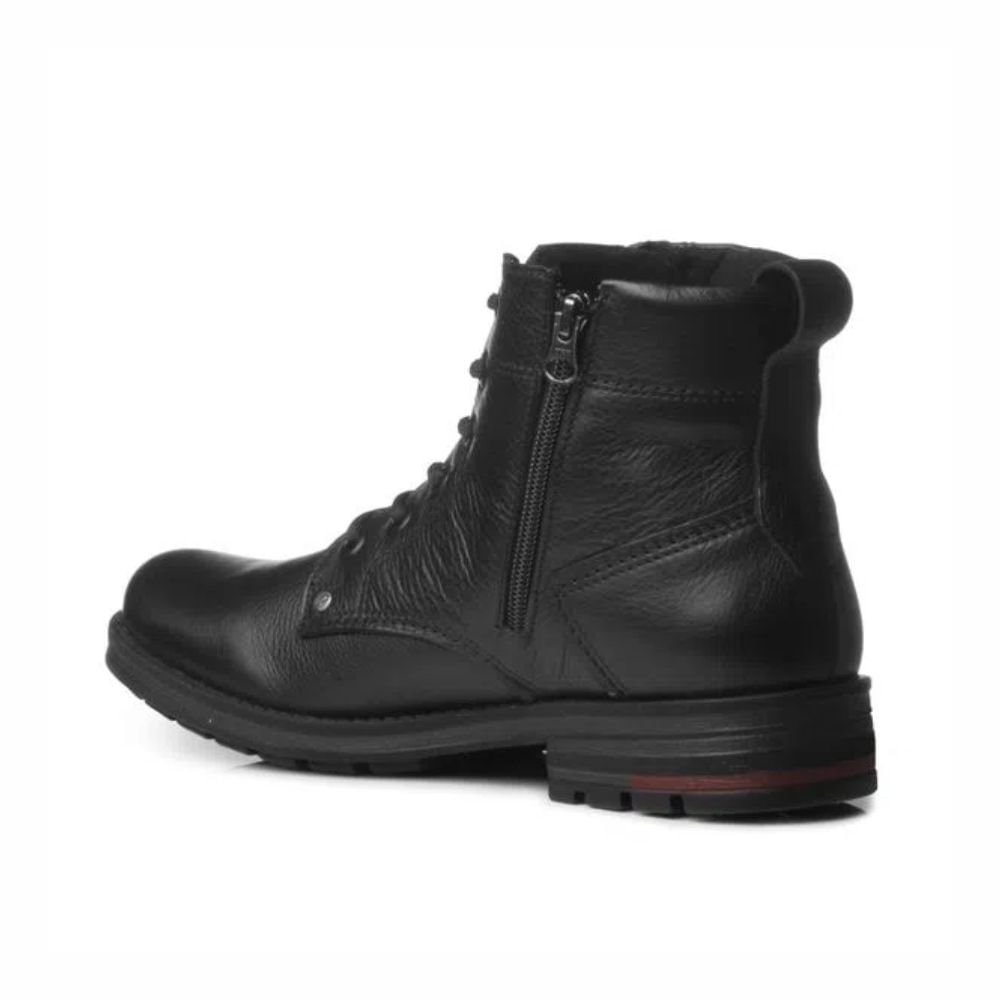 Bota Masculina Coturno Em Couro Pegada Preta Preto 3