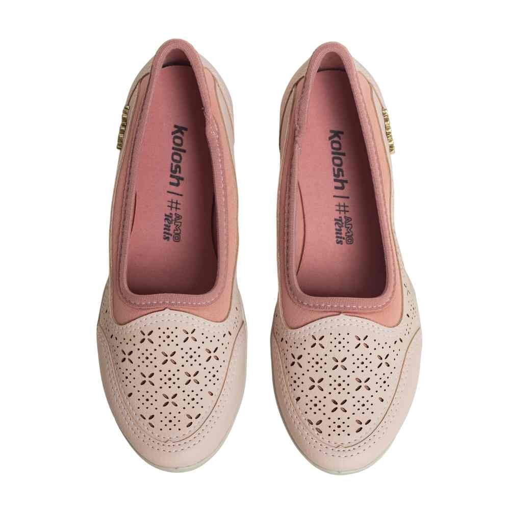 Tênis Moda Feminino Adulto Kolosh Rosa Bege 2