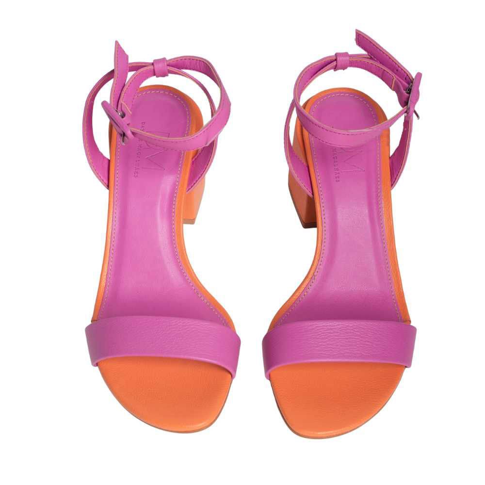 Sandália Feminina Salto Médio Grosso Dayane Magalhães Laranja E Rosa Rosa 2