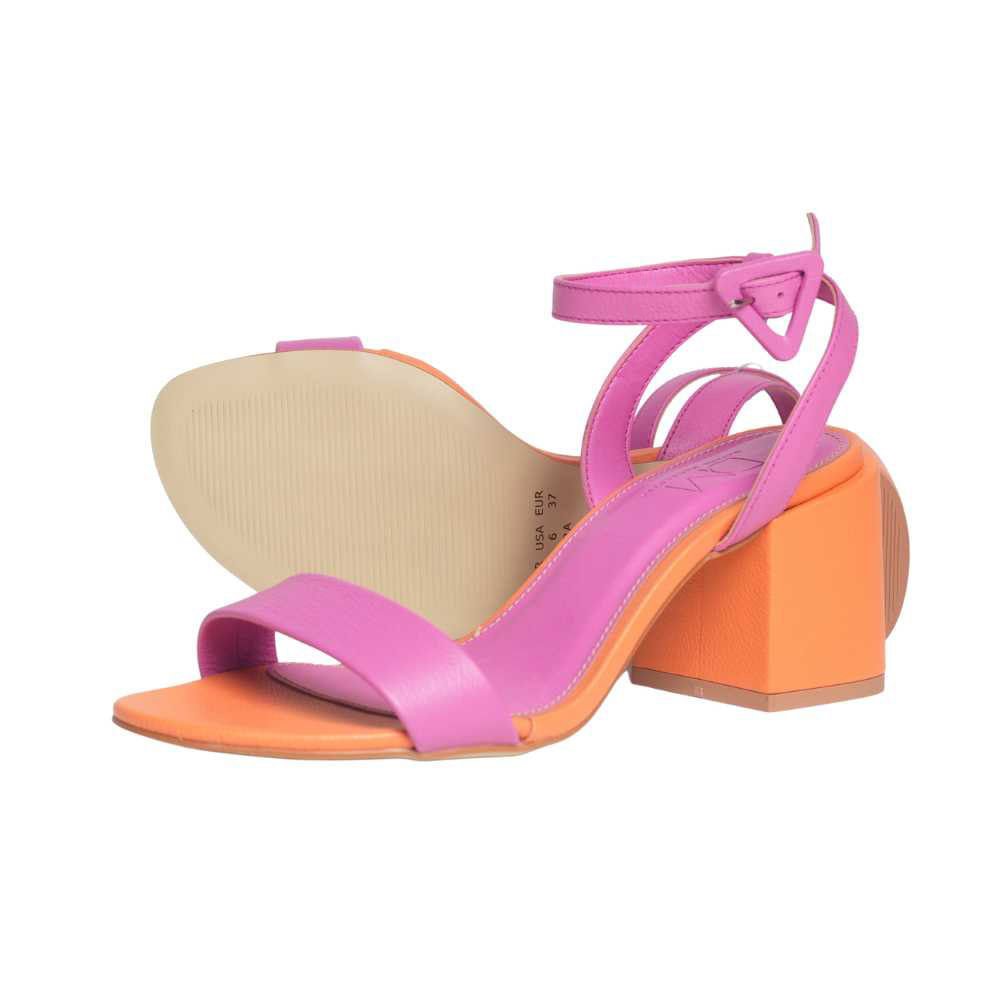 Sandália Feminina Salto Médio Grosso Dayane Magalhães Laranja E Rosa Rosa 3