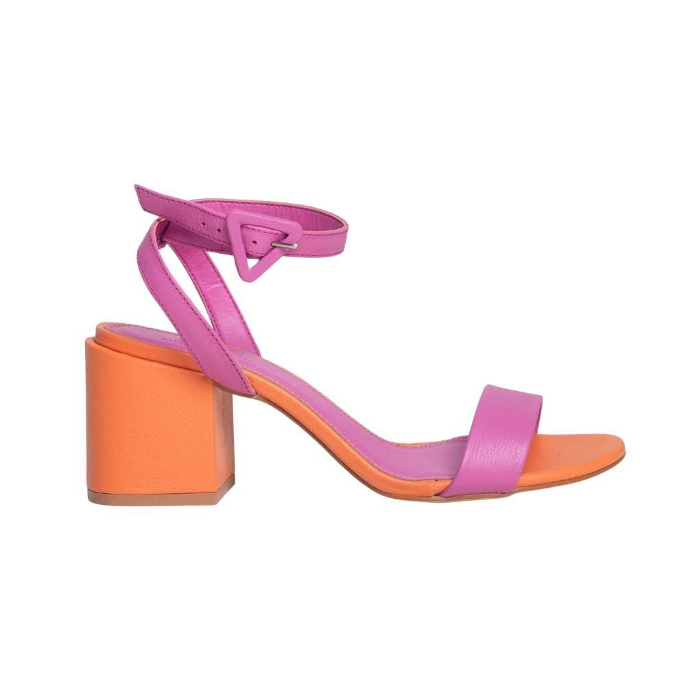 Sandália Feminina Salto Médio Grosso Dayane Magalhães Laranja E Rosa Rosa 5