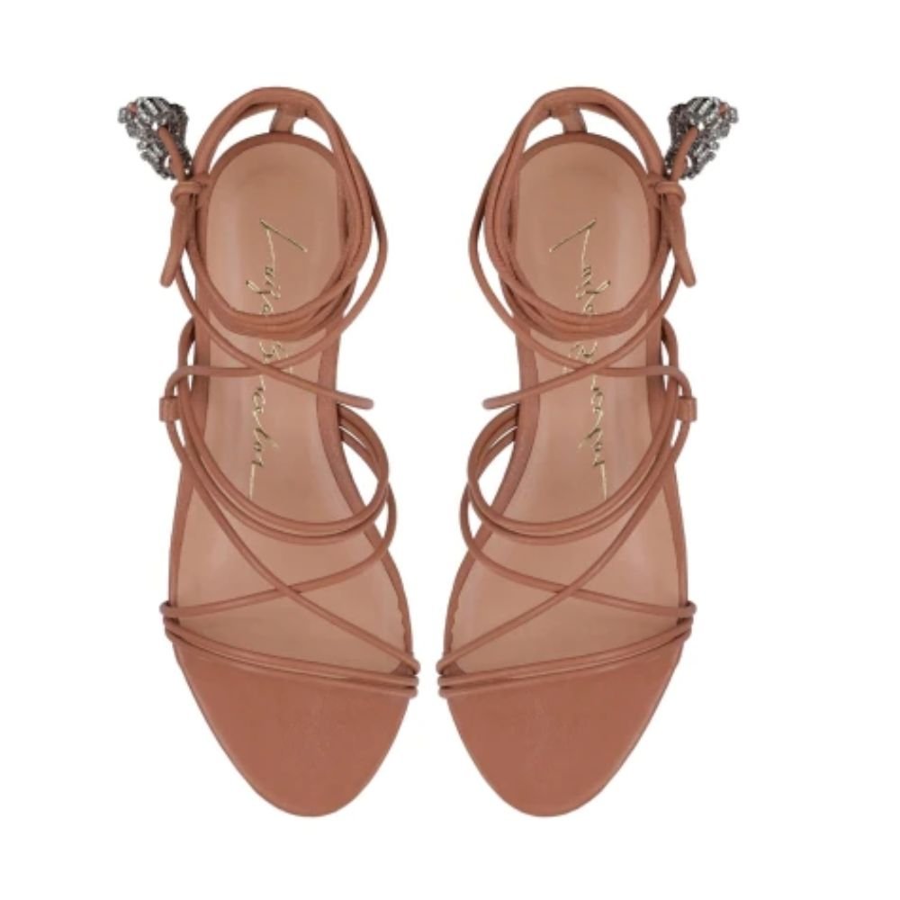 Sandália Feminino Salto Médio Cascata De Brilhos Luiza Barcelos Rosê Bege 2