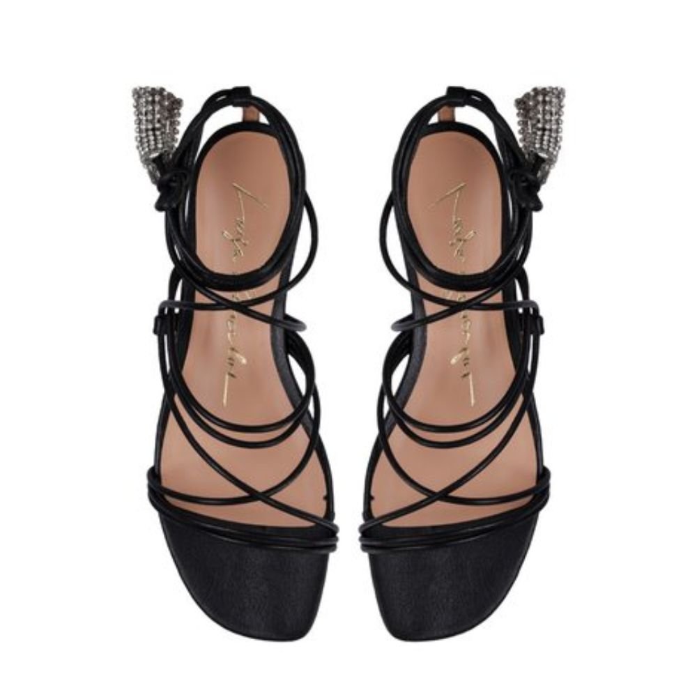 Sandália Feminina Rasteira Cascata De Brilhos Luiza Barcelos Preta Preto 2