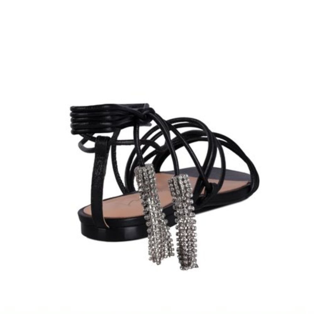Sandália Feminina Rasteira Cascata De Brilhos Luiza Barcelos Preta Preto 3