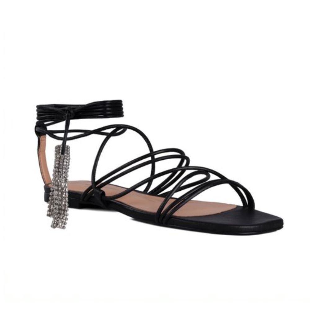 Sandália Feminina Rasteira Cascata De Brilhos Luiza Barcelos Preta Preto 6