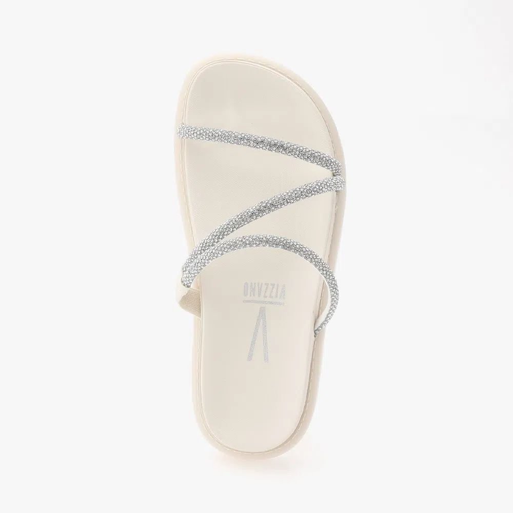 Tamanco Feminino Papete Vizzano Strass Branco Prata 2