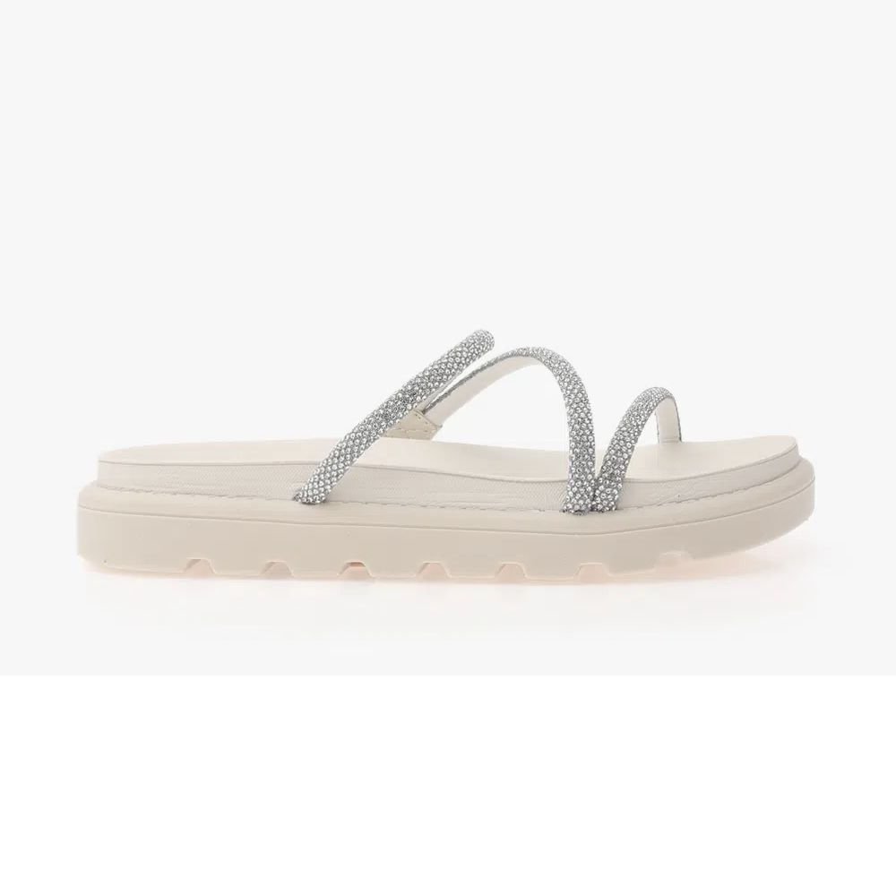 Tamanco Feminino Papete Vizzano Strass Branco Prata 4