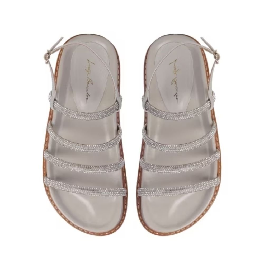 Sandália Feminina Papete Tiras Cristais Luiza Barcelos Cinza Prata 3