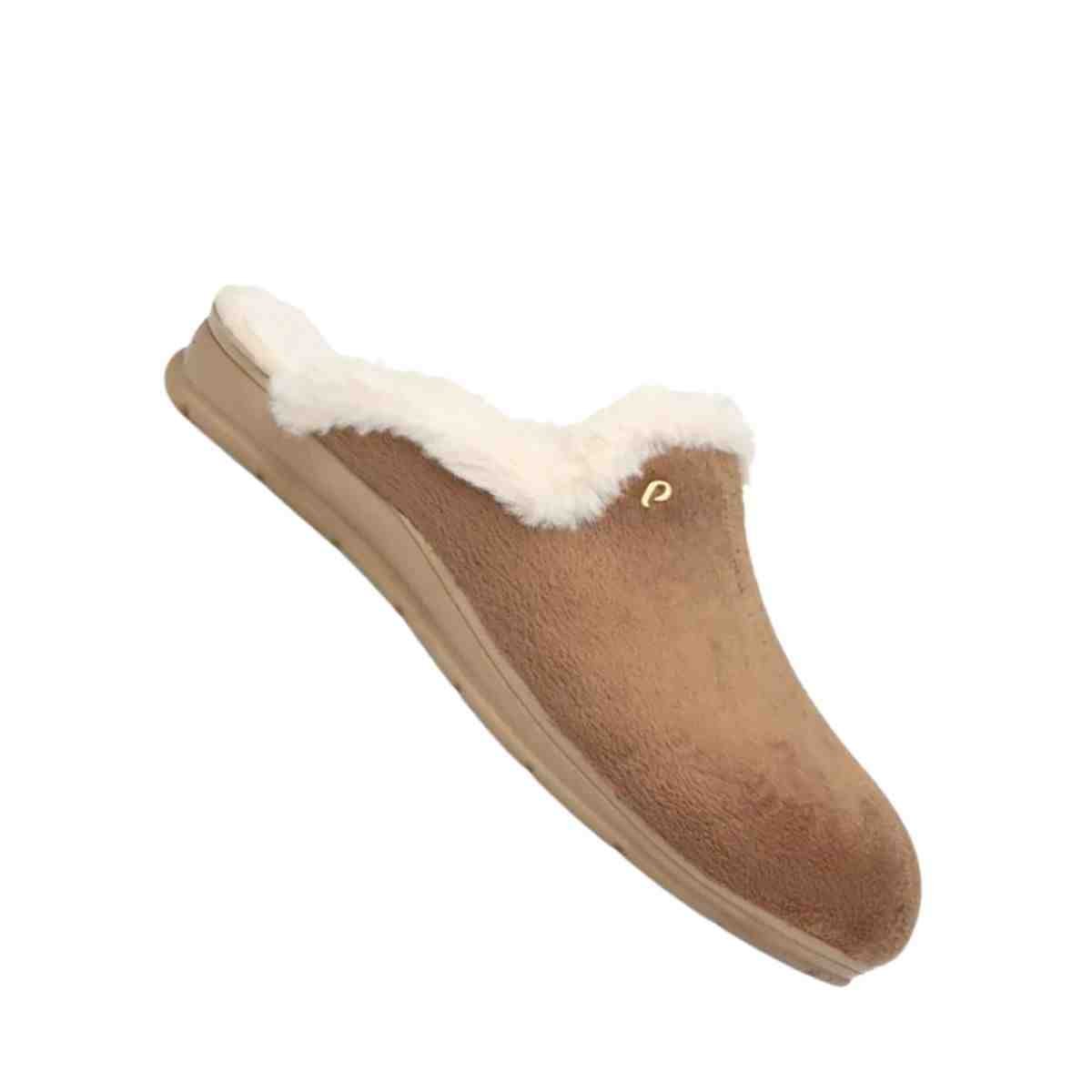 Pantufa Feminino Fechado Pegada Em Tecido Marrom Marrom 7