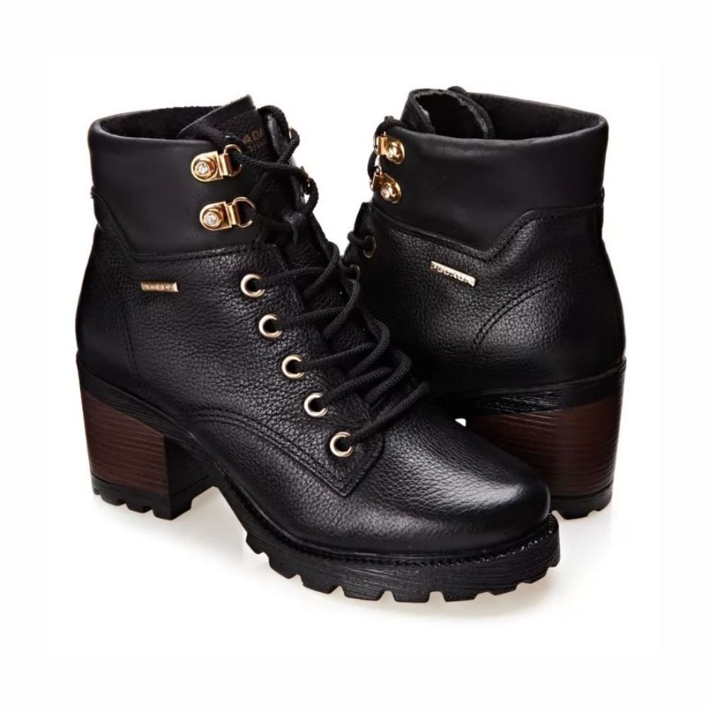 Bota Feminina Coturno Em Couro Pegada Preta Preto 2