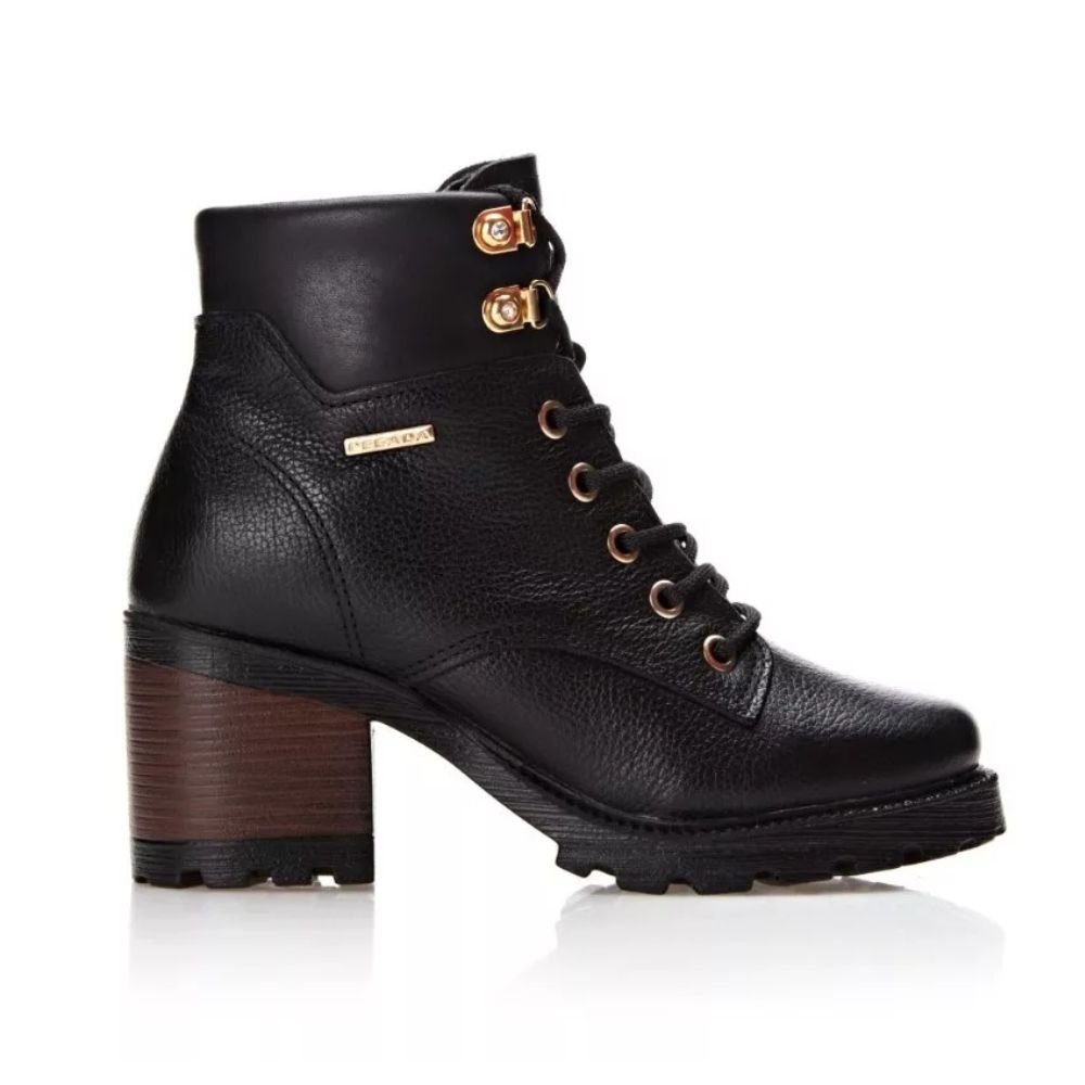 Bota Feminina Coturno Em Couro Pegada Preta Preto 4