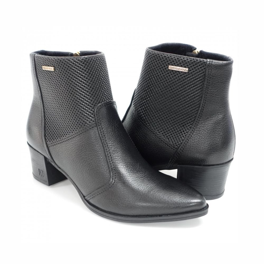 Bota Feminina Cano Baixo Em Couro Pegada Preta Preto 2