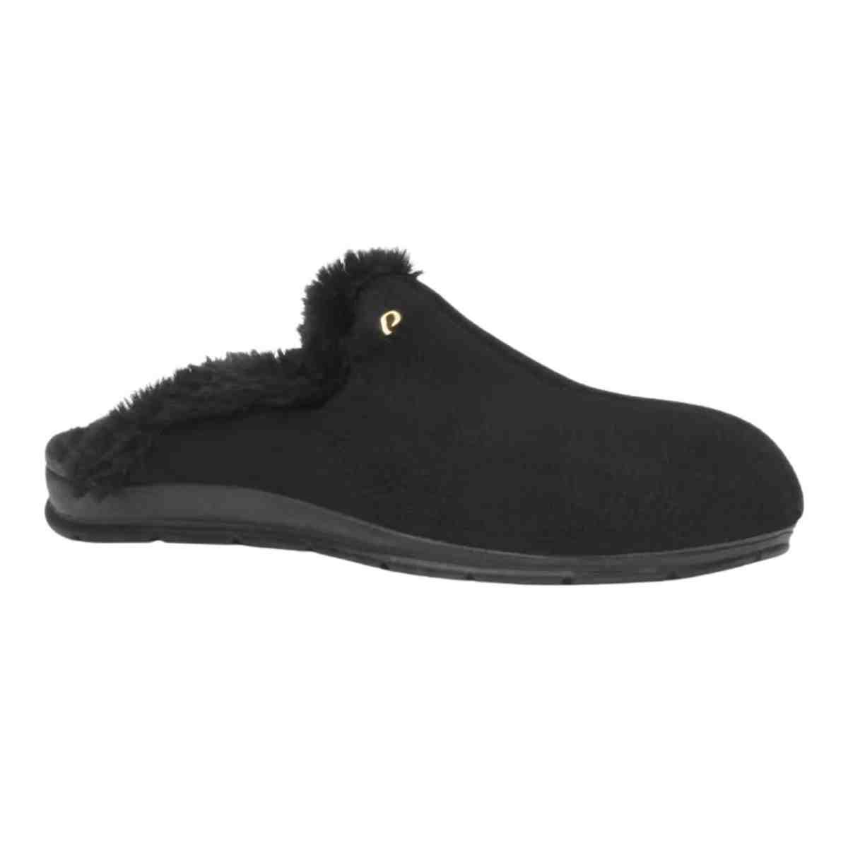 Pantufa Feminina Fechado Pegada Em Tecido Preta