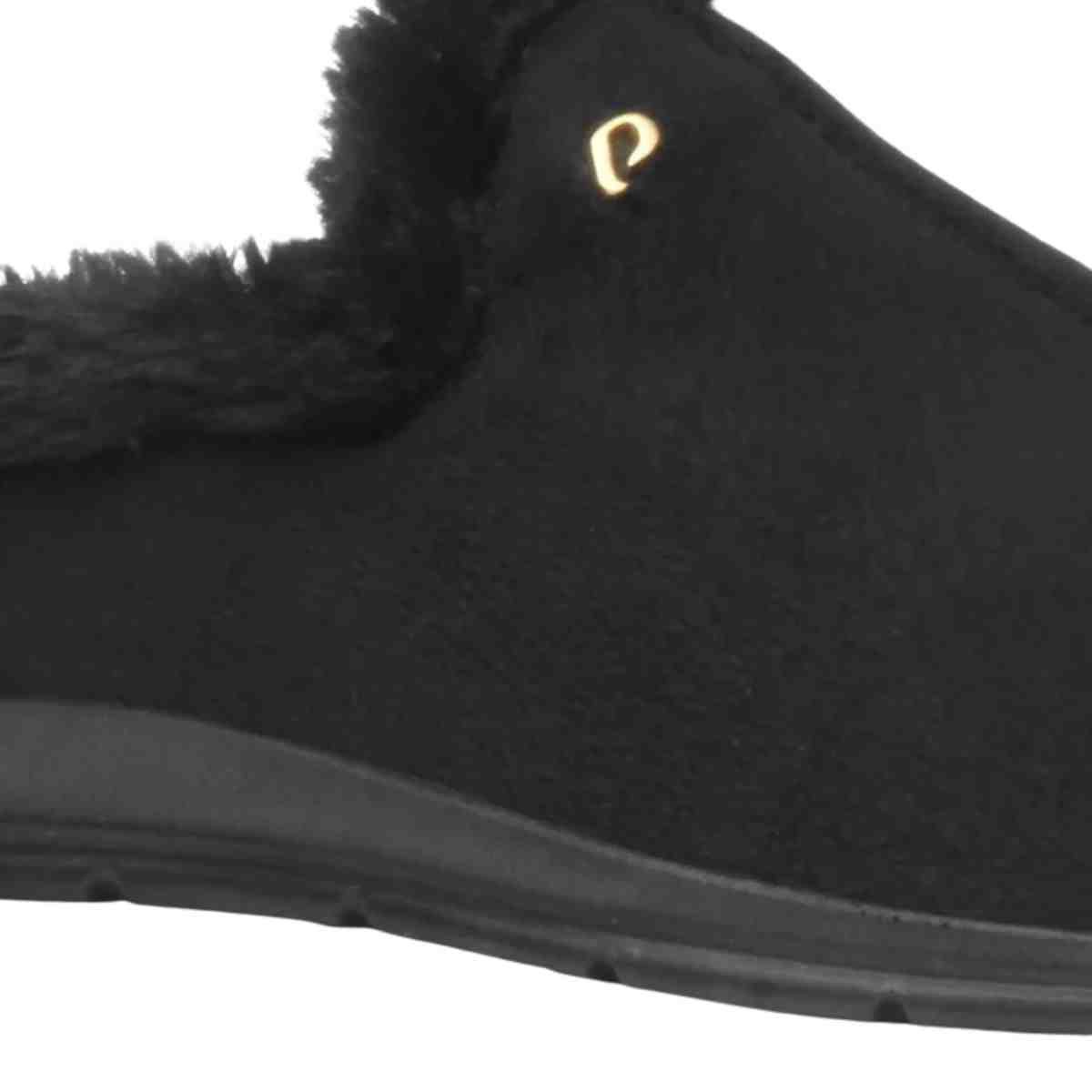 Pantufa Feminina Fechado Pegada Em Tecido Preta Preto 3