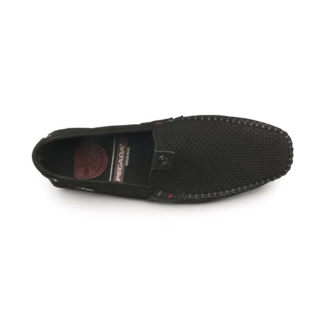 Sapatilha Mocassim Masculino Em Couro Pegada Preto Preto 2