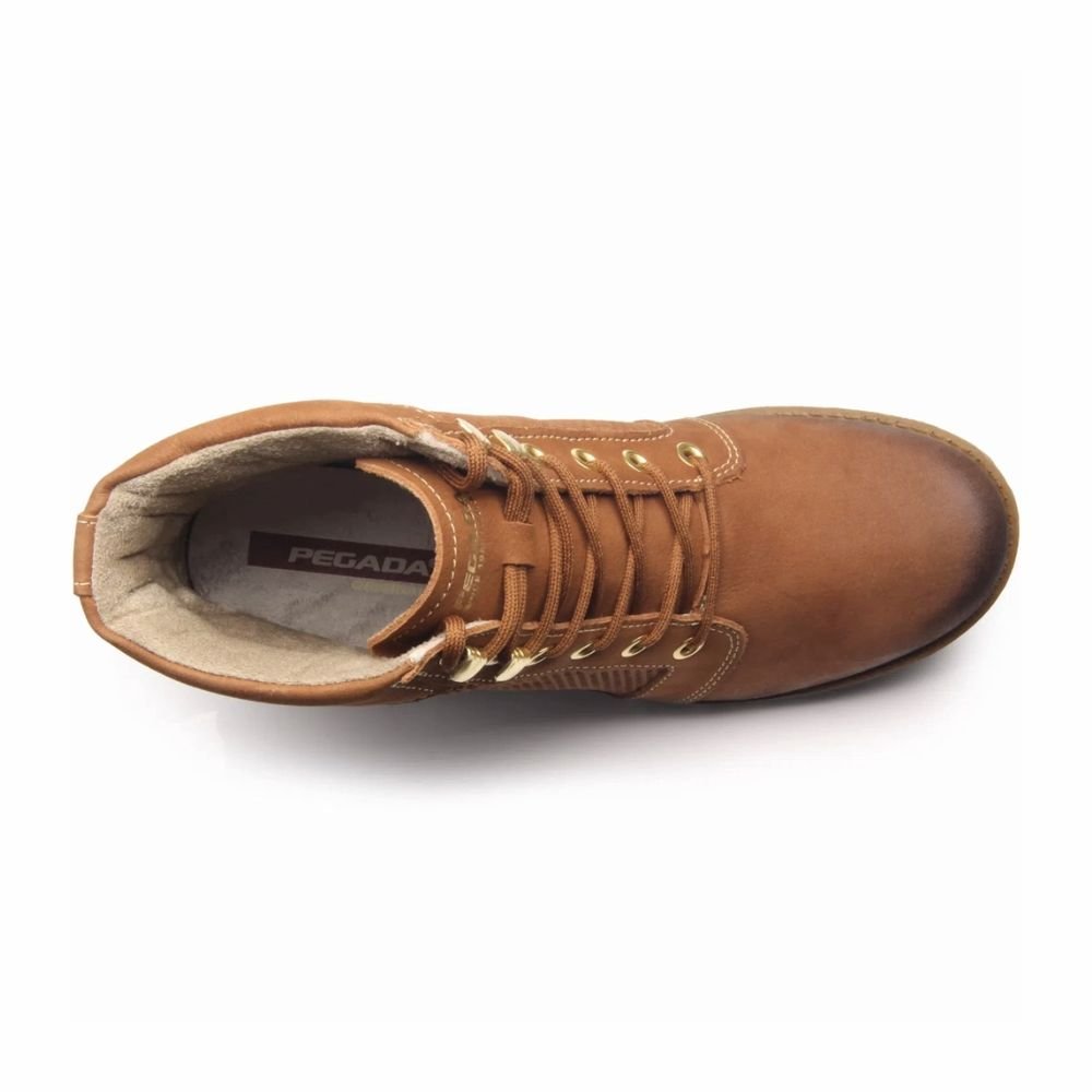 Bota Feminina Coturno Em Couro Pegada Camel Marrom 2