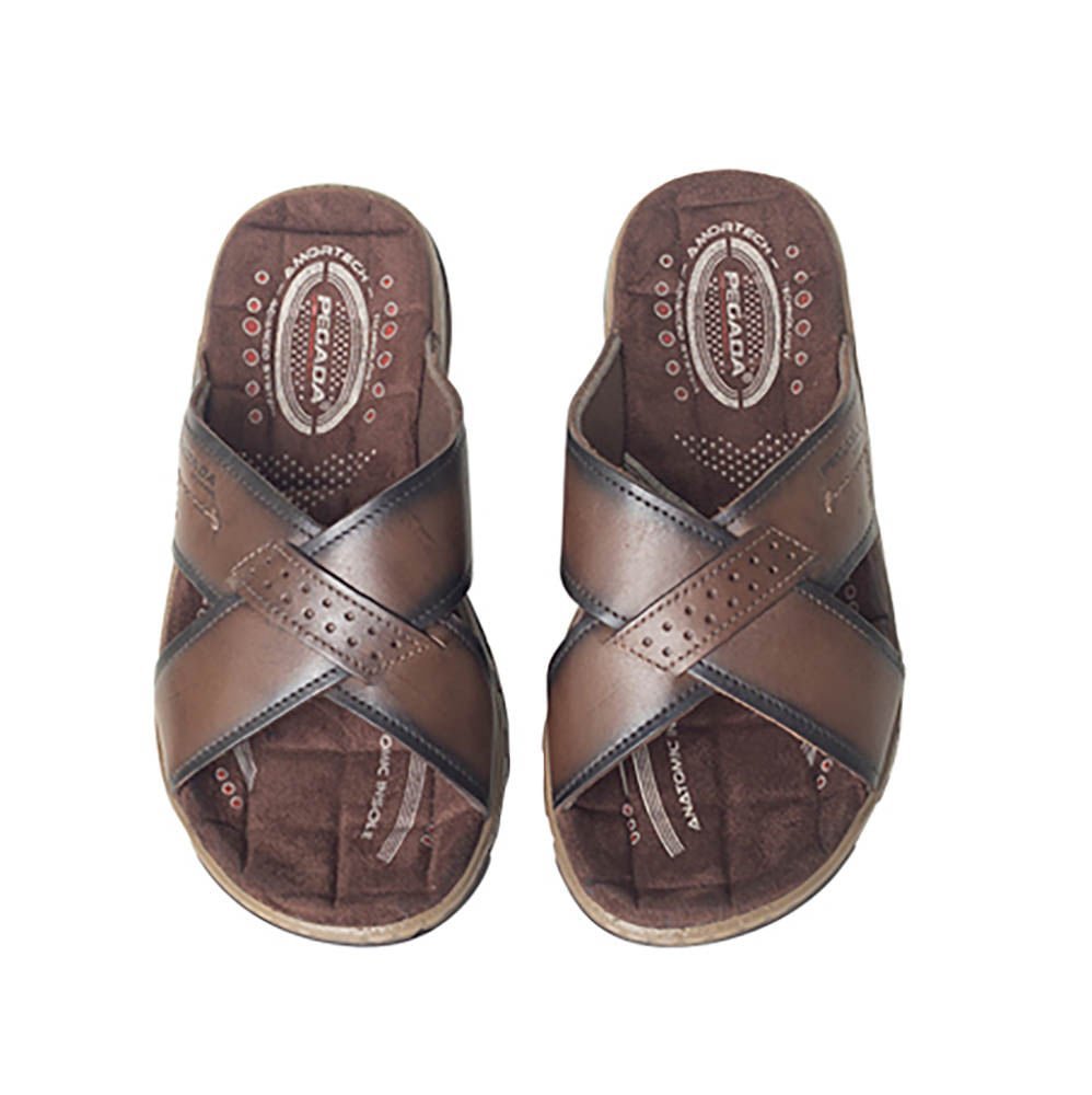 Chinelo Masculino Slide Em Couro Pegada Marrom Marrom 2