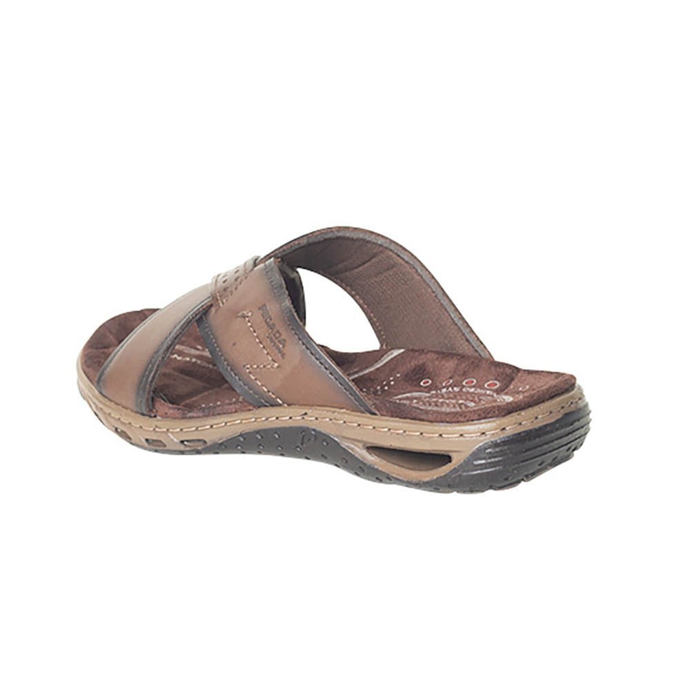 Chinelo Masculino Slide Em Couro Pegada Marrom Marrom 4