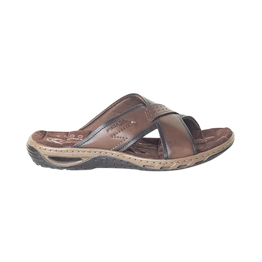 Chinelo Masculino Slide Em Couro Pegada Marrom Marrom 5